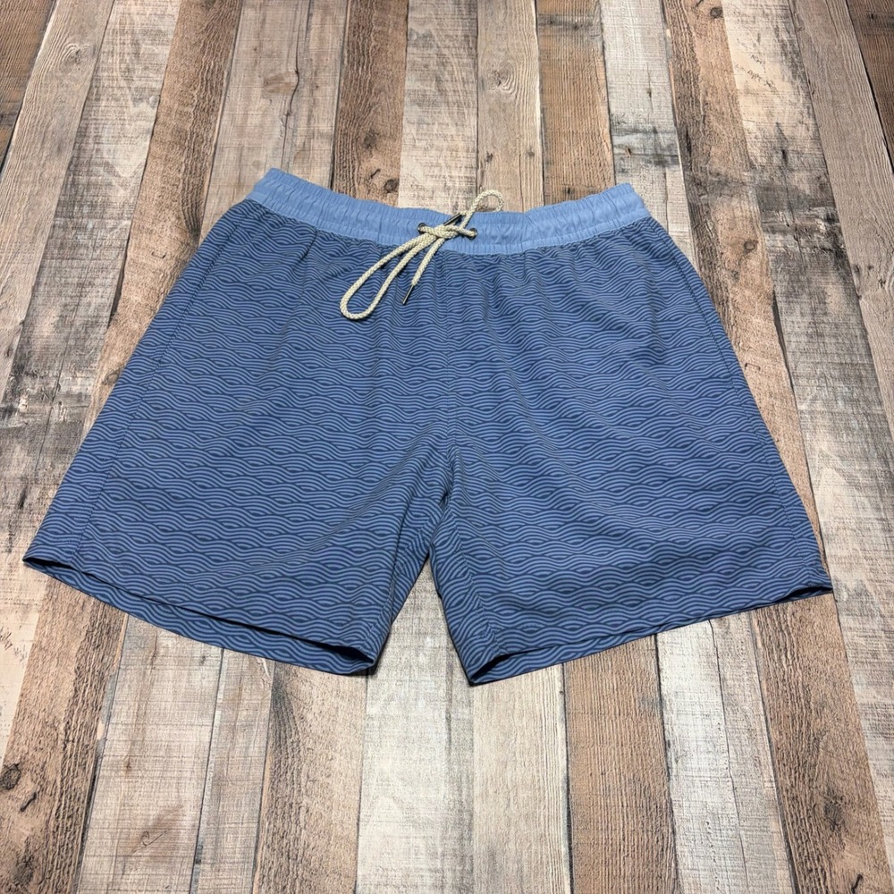 Fair Harbor Swim Shorts Men XL Blue Wave Pattern Recycled Stretch Board Trunks